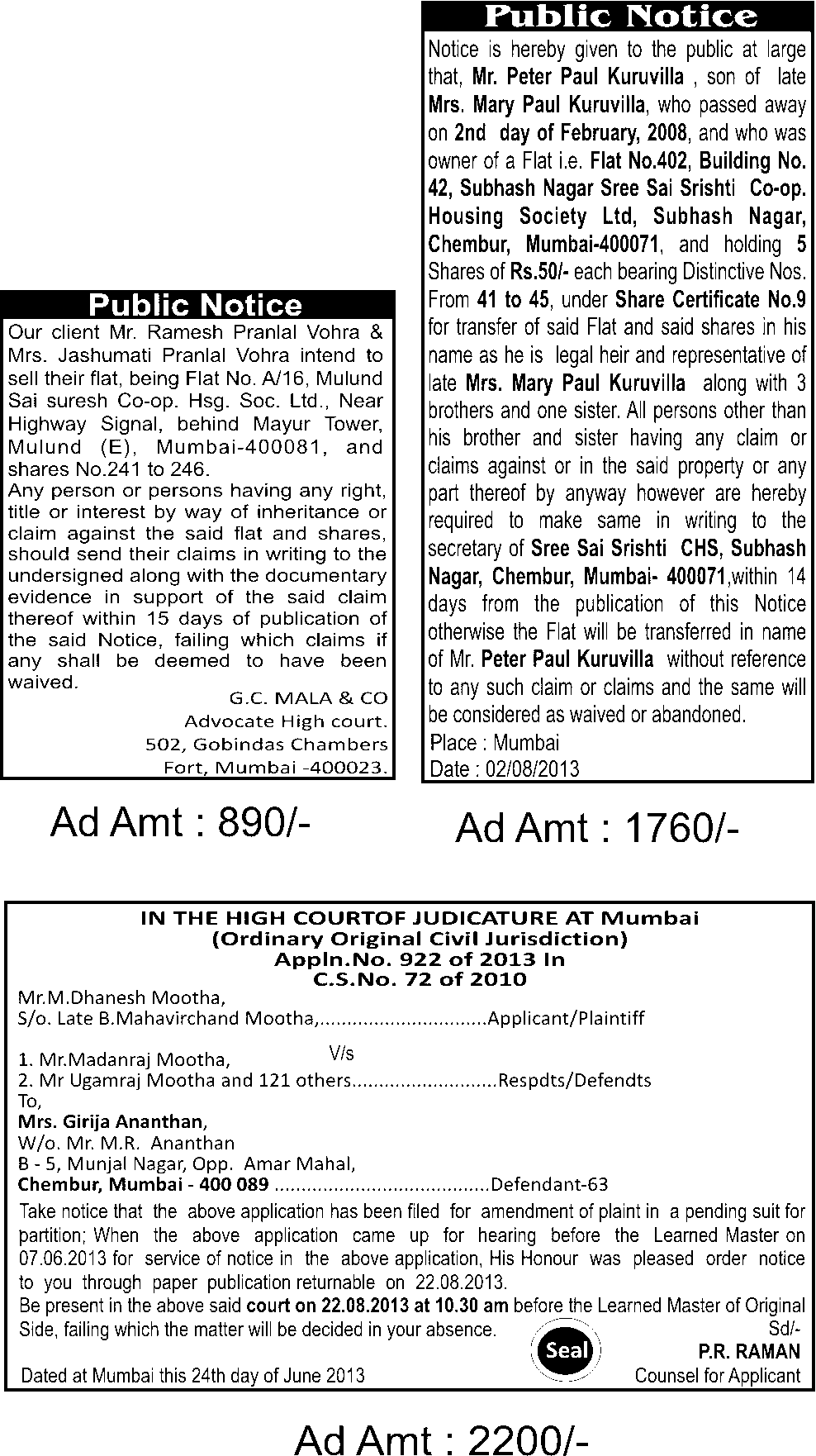 Legal notice ads